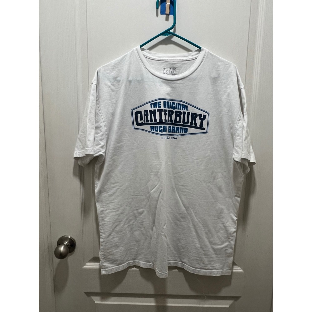 Canterbury of New Zealand Mens XL White Graphic Rugby T-Shirt Short Sleeve Tee
